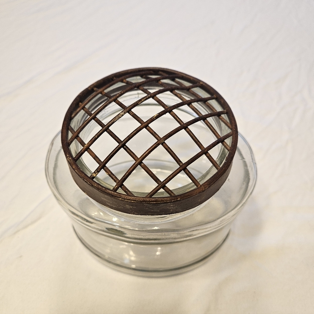 Glass Jar with Metal Lattice Lid Flower Frog. - Picture 3 of 8